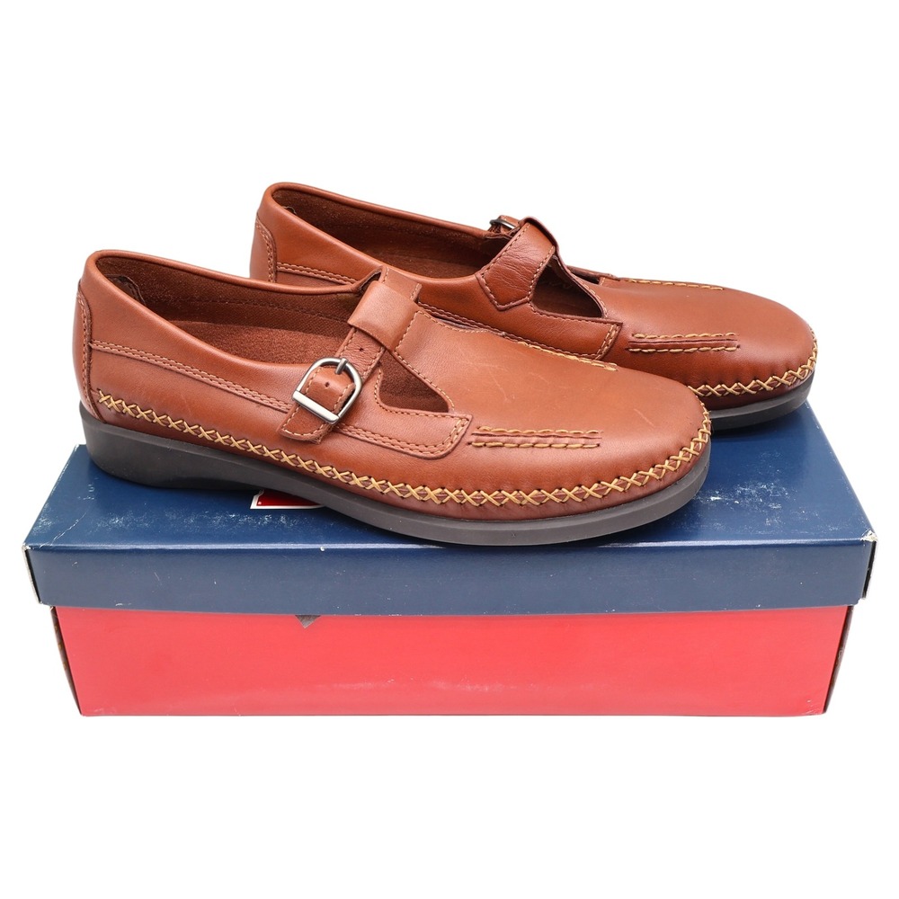 Dexter T-Strap Loafers Womens 8 Vintage Cognac Leather Faith Comfort Classics